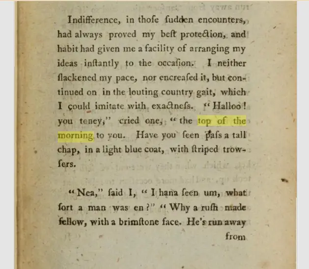 George Walker published in 1796, already use _Top of the morning to you